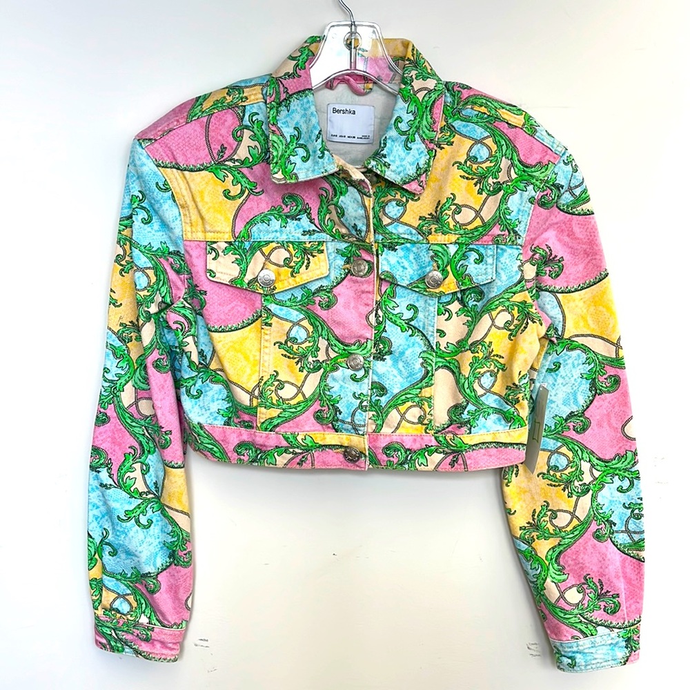 NWT BERSHKA PRINTED DENIN JACKET